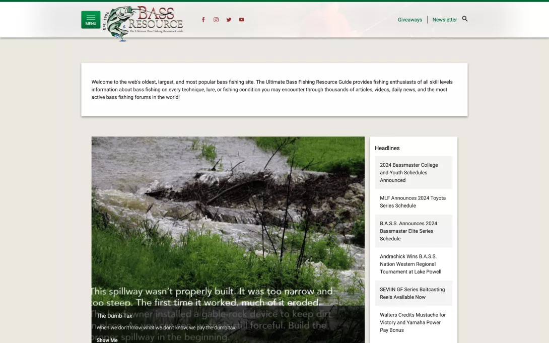 Screenshot of the BassResource homepage