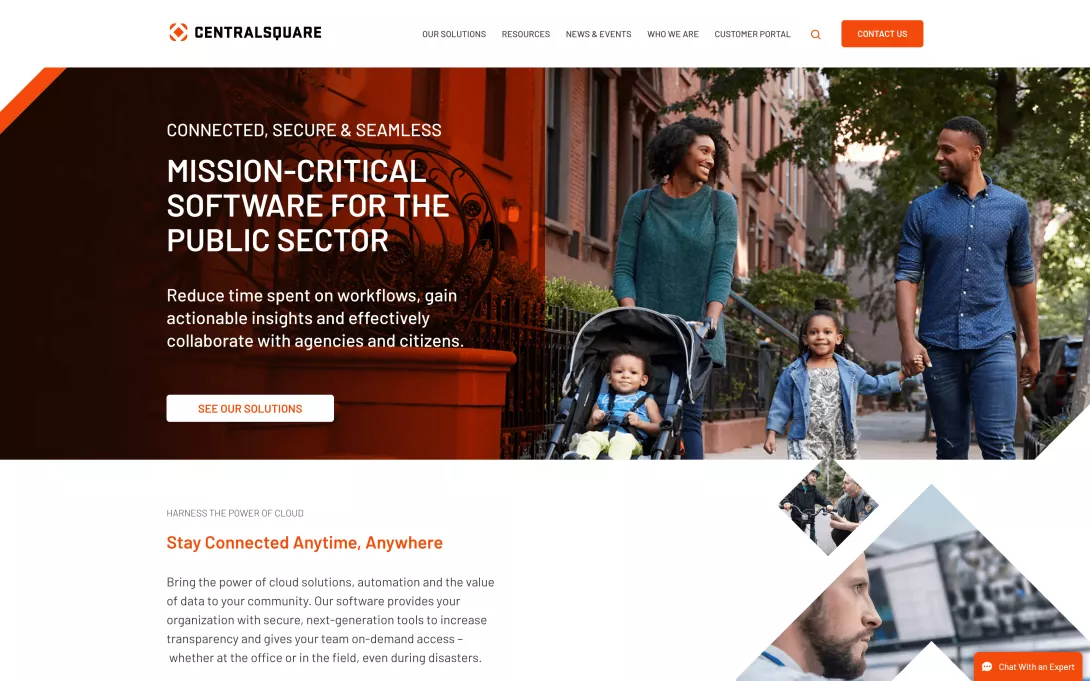 Screenshot of the CentralSquare homepage