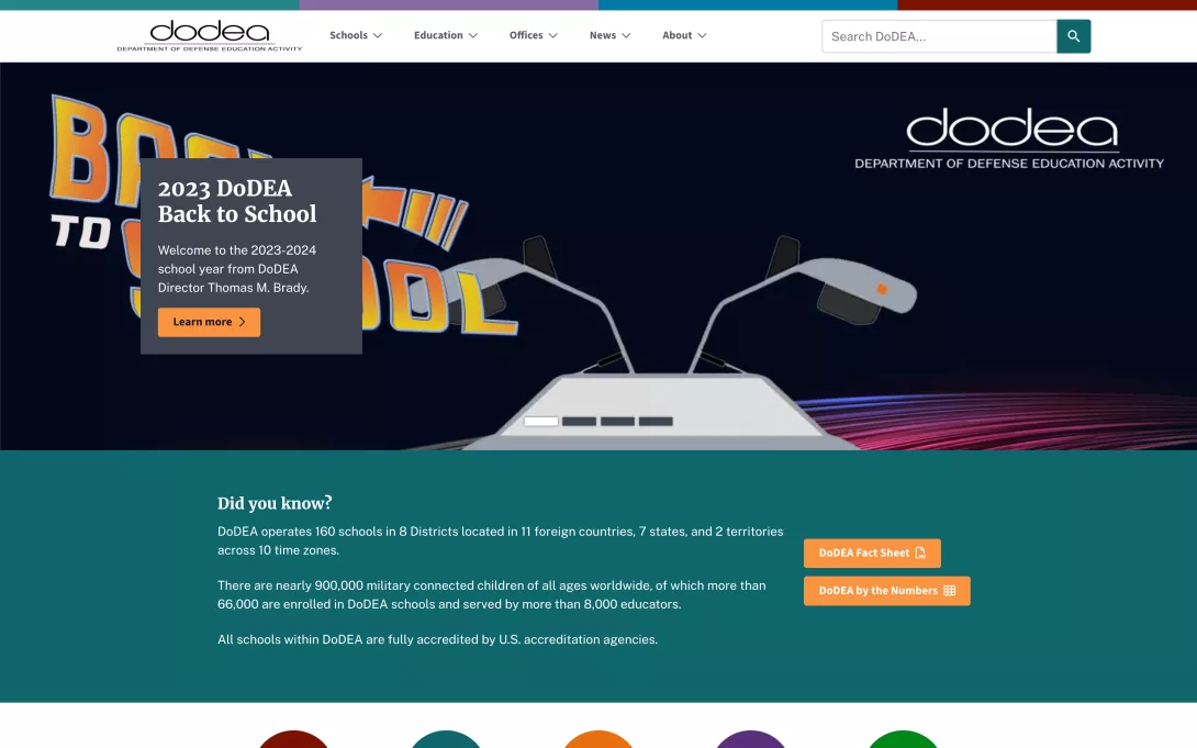Screenshot of the DODEA homepage