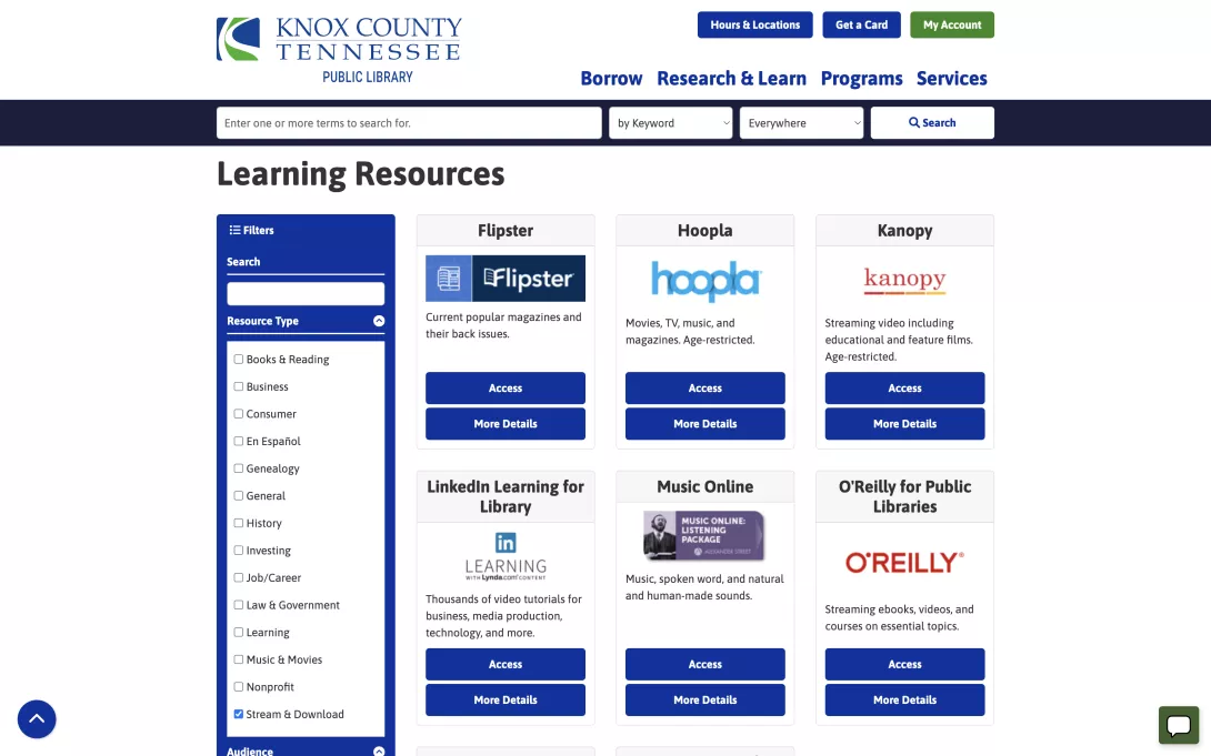 Screenshot of the Knox County Library homepage