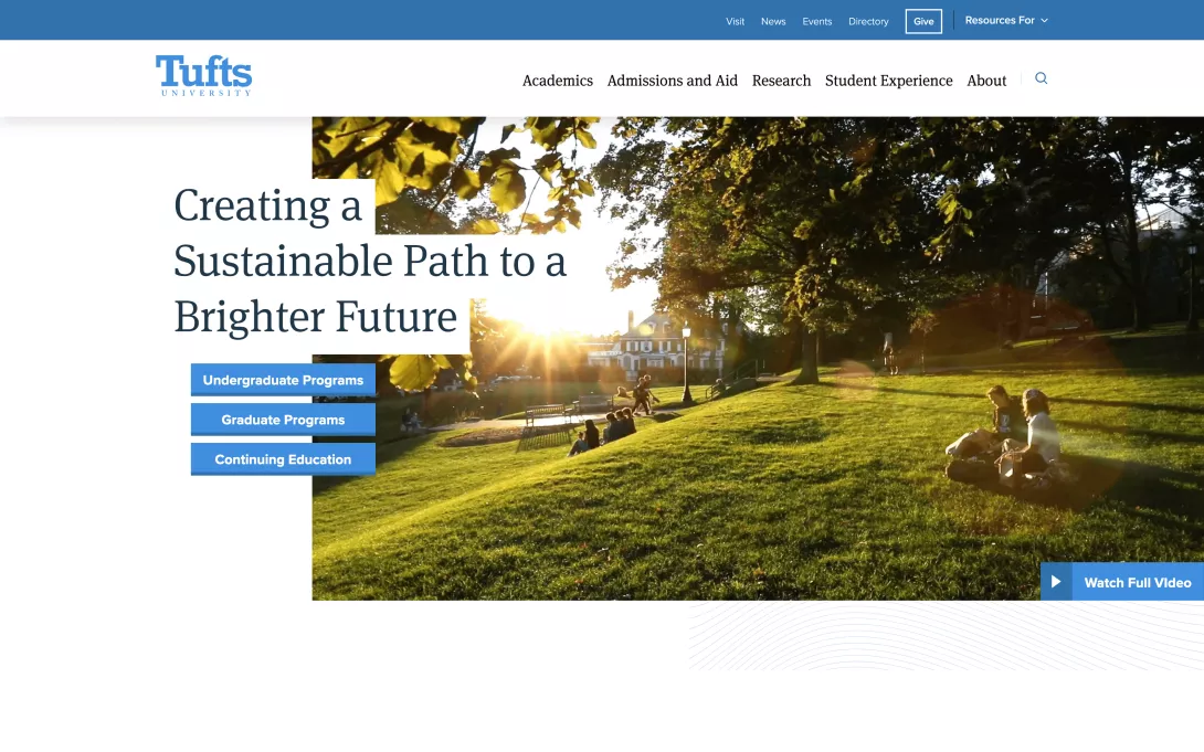 Screenshot of the Tufts University homepage