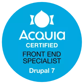 Badge for the Acquia Certified Front End Specialist - Drupal 7 certification