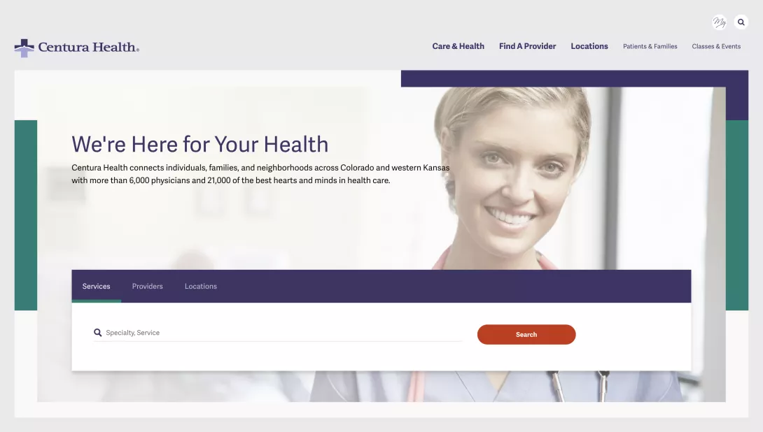Screenshot of the Centura Health homepage