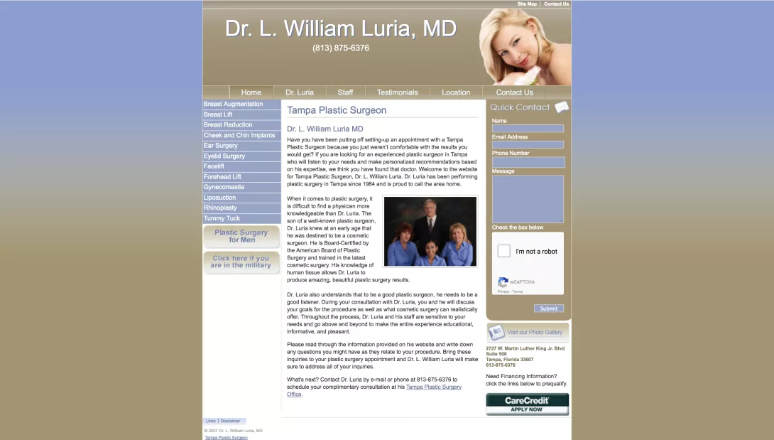Screenshot of the Dr. Luria homepage