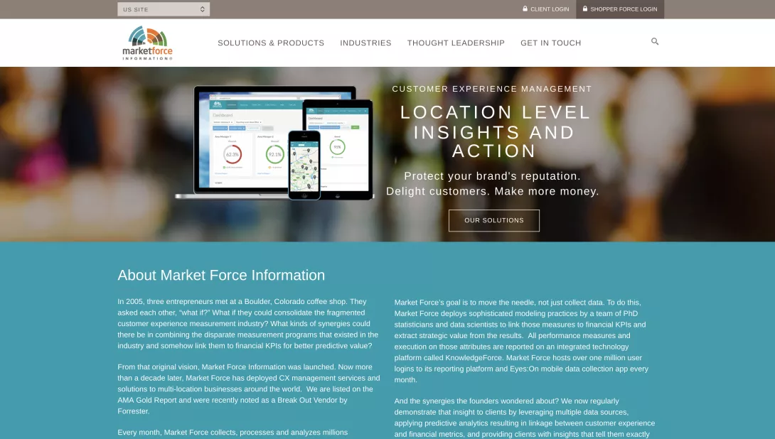 Screenshot of the Market Force homepage