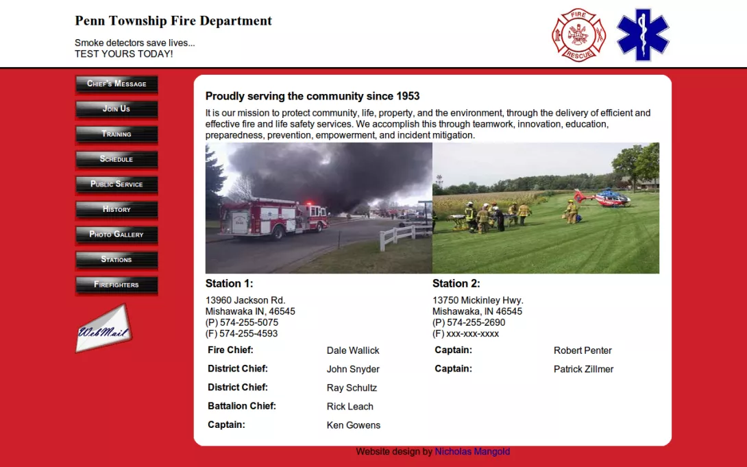 Screenshot of Penn Fire homepage
