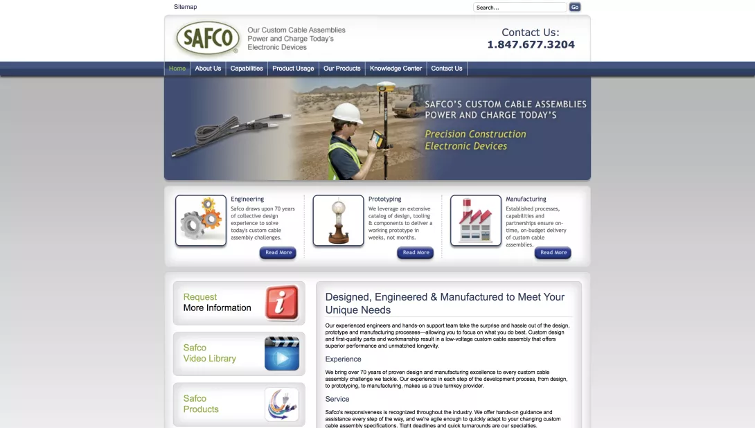 Screenshot of the Safco homepage
