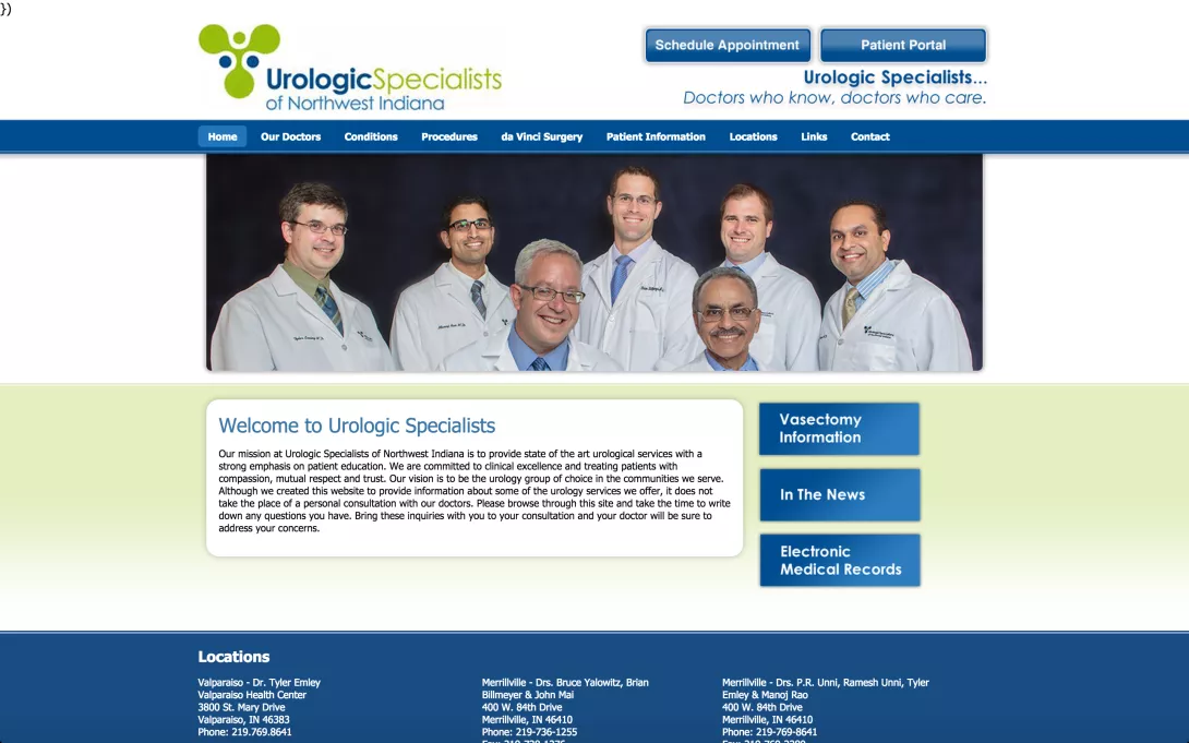 Screenshot of the Urologic Specialists homepage