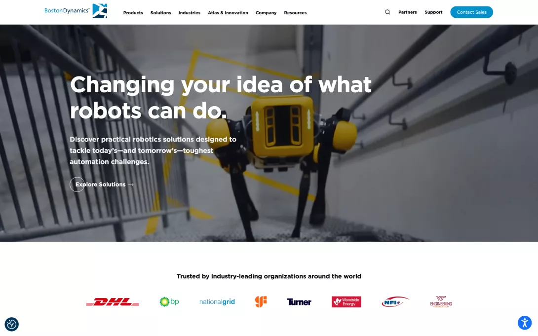 Screenshot of the Boston Dynamics homepage