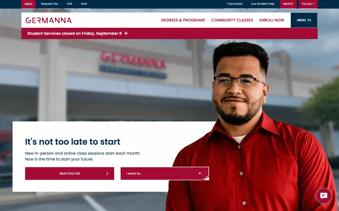 Screenshot of the Germanna homepage