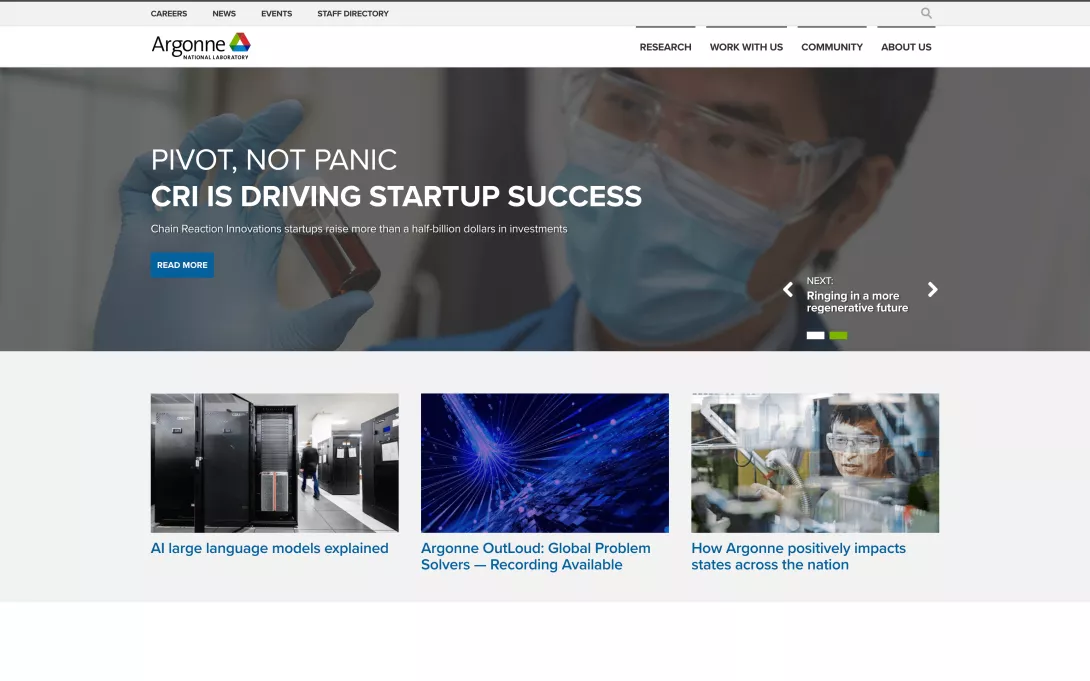 Screenshot of the Argonne National Laboratory homepage