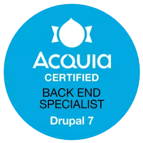 Badge for the Acquia Certified Back End Specialist - Drupal 7 certification