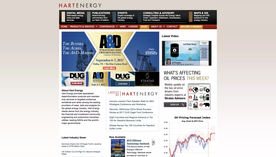 Screenshot of the Hart Energy homepage