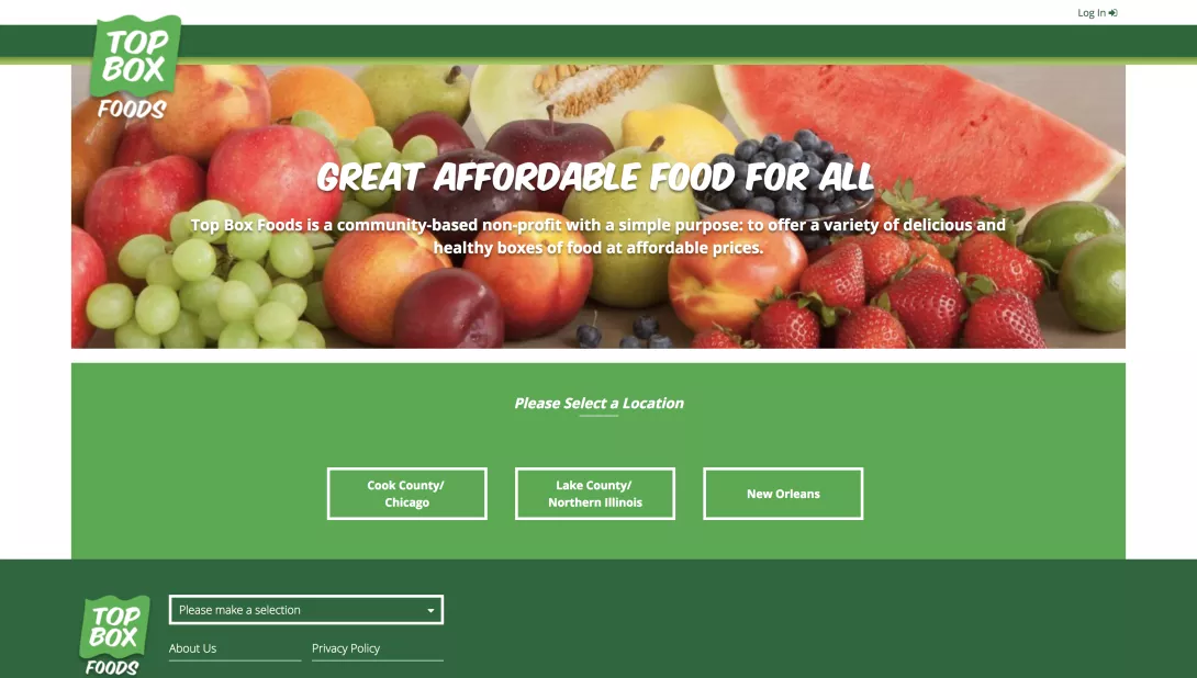 Screenshot of the Top Box Foods homepage