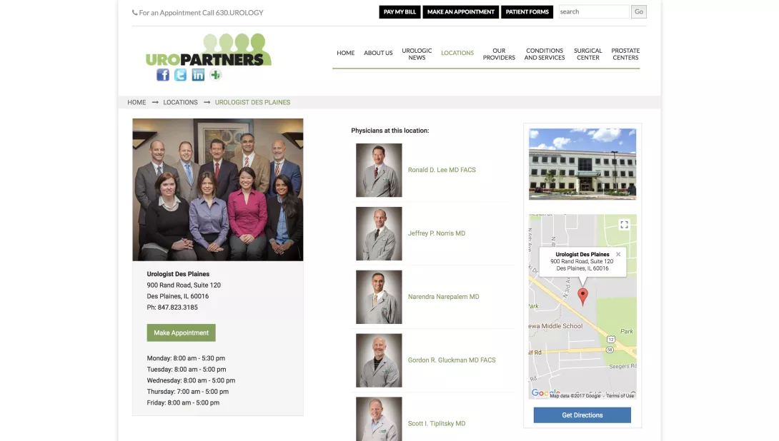 Screenshot of the Uropartners homepage